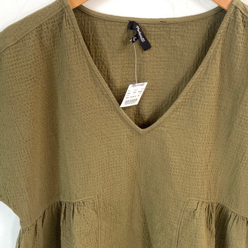 (A55) Madewell Crinkle Gauze Dolman-Sleeve Mini Dress, Olive Green, Size M, NWT - Picture 5 of 7